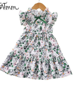 Robe d'été fleurie avec nœud pour fille de 1 à 6 ans