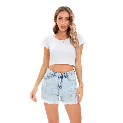 Short en jean déchiré taille haute décontracté pour femme ASHION