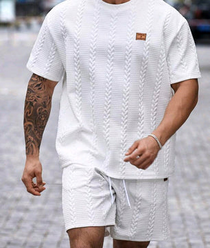Ensemble t-shirt et short texturés à col ras du cou et manches courtes pour homme, grande taille, style décontracté, été