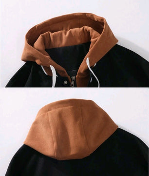 Veste à capuche à cordon de serrage et à rayures pour homme, motif lettres brodées, grande taille