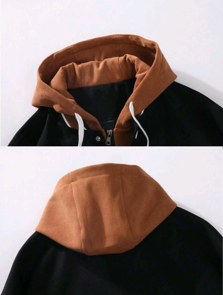Veste à capuche à cordon de serrage et à rayures pour homme, motif lettres brodées, grande taille
