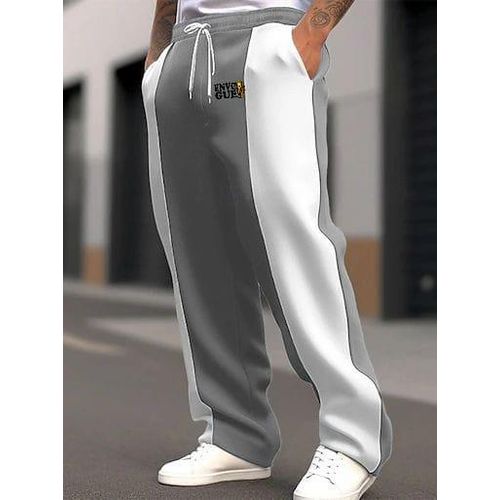Pantalon de jogging décontracté Palazo avec cordon de serrage - Blanc et gris
