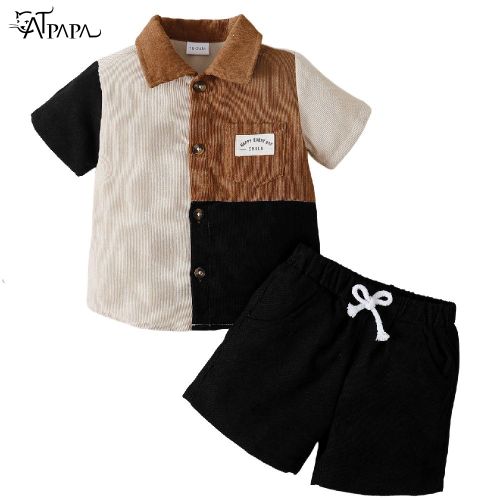 Catpapa 1-6 ans, ensemble haut et short à col roulé pour garçon